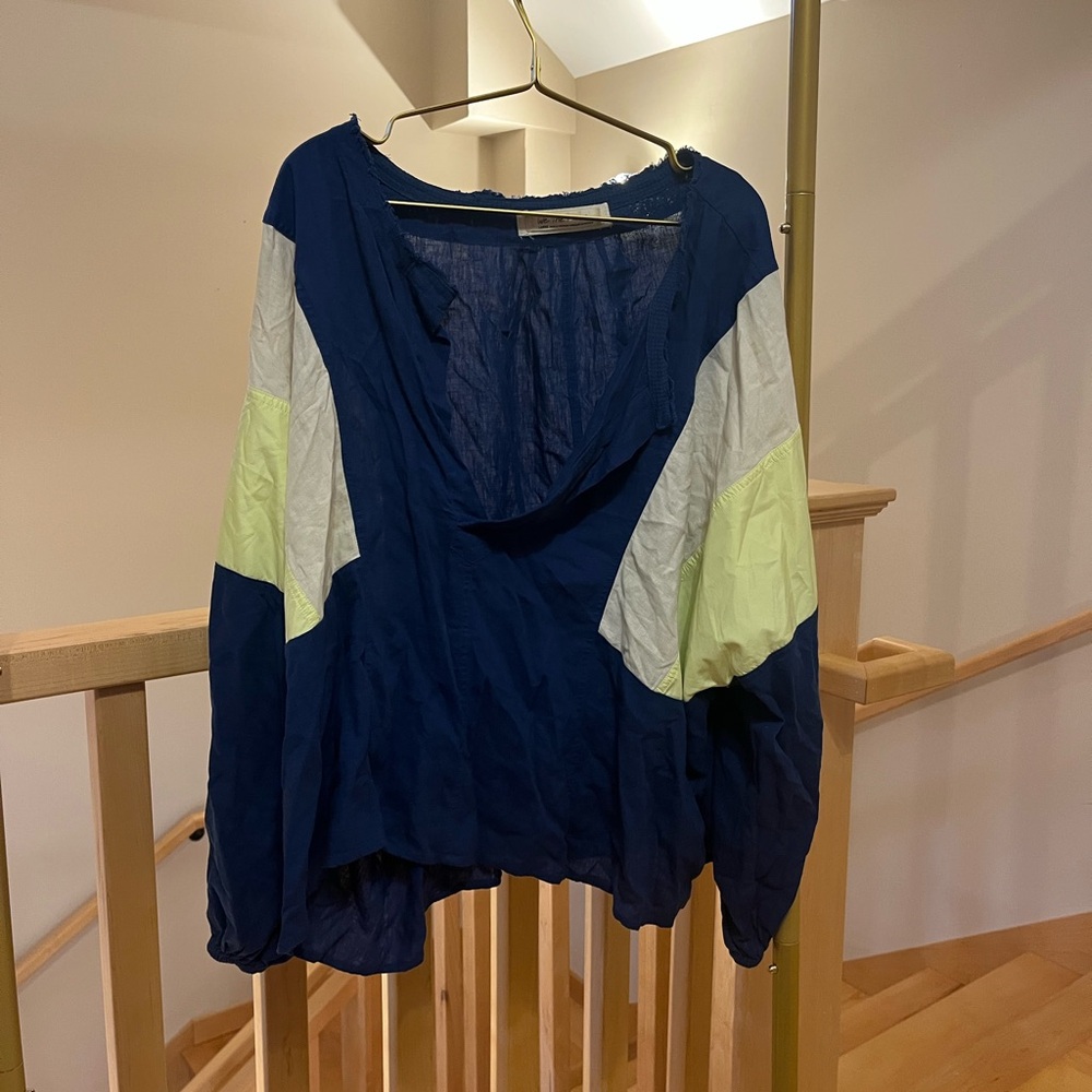 Free People Navy and Yellow Colorblock Top